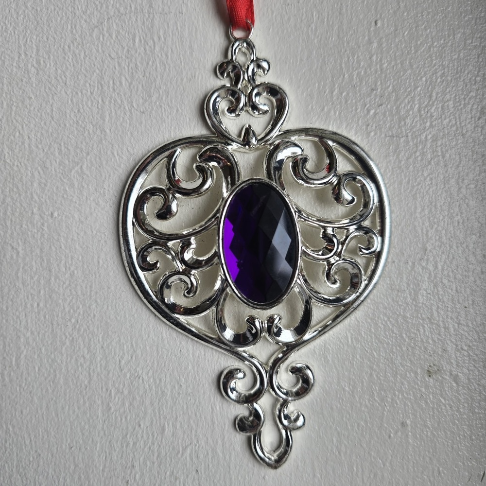 Lenox Bejeweled Silver Plate SPIRE Christmas Ornament Purple Gem‎